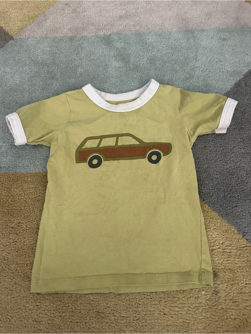 Winter Water Factory Green Kids Tee with Retro Car Graphic